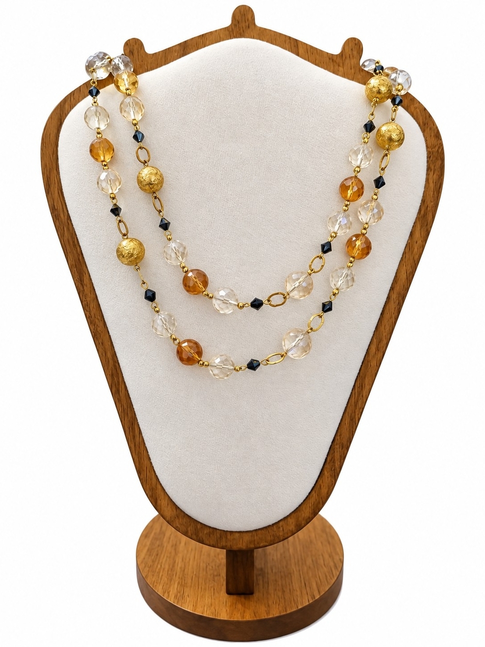 Vintage Gold & Amber Bead Layered Necklace - Women Jewelry